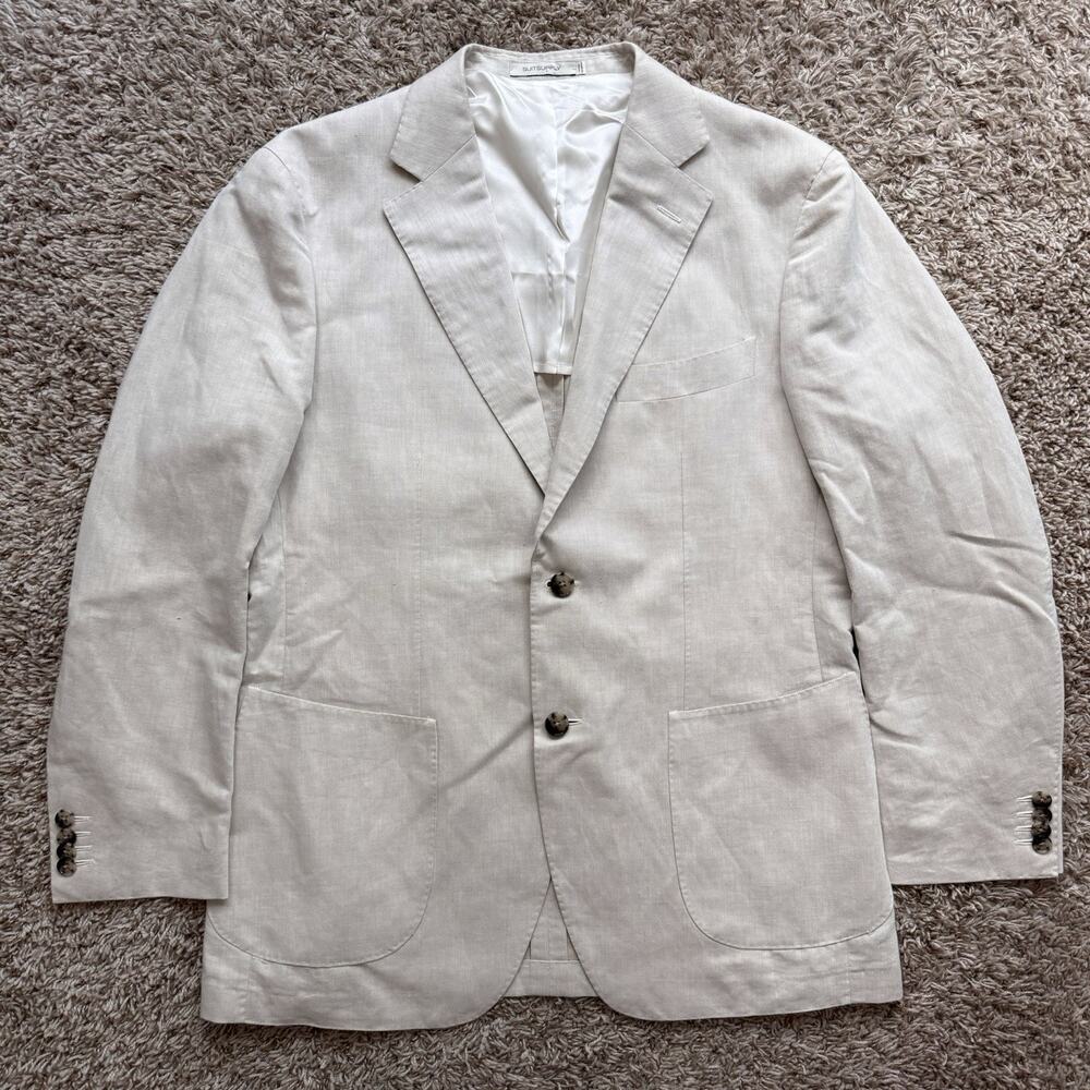 Suit Supply Havana Patch HL Linen Blend Size 42S Slim Cut Ivory Light Beige